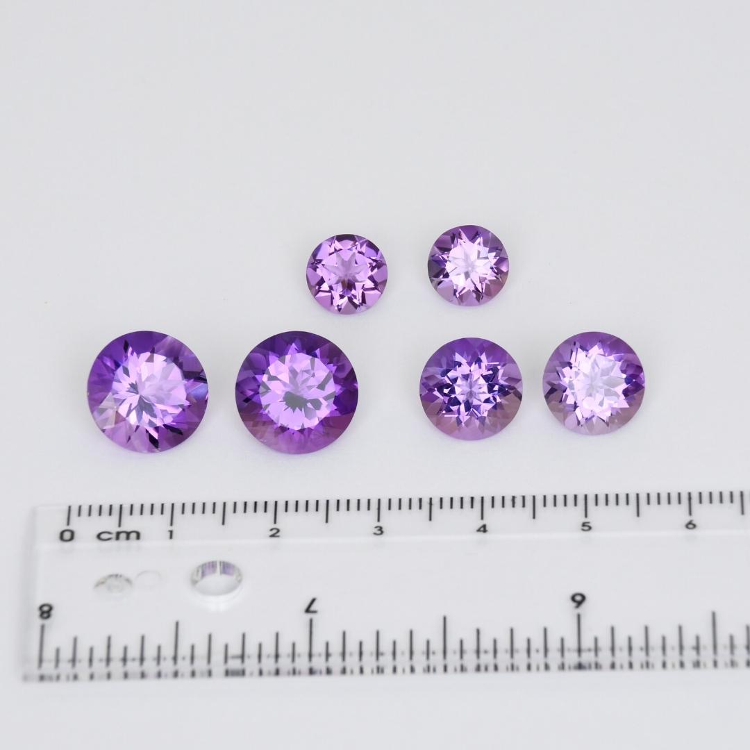 Amethyst brilliant cut gemstone set in 8mm, 10mm and 12mm