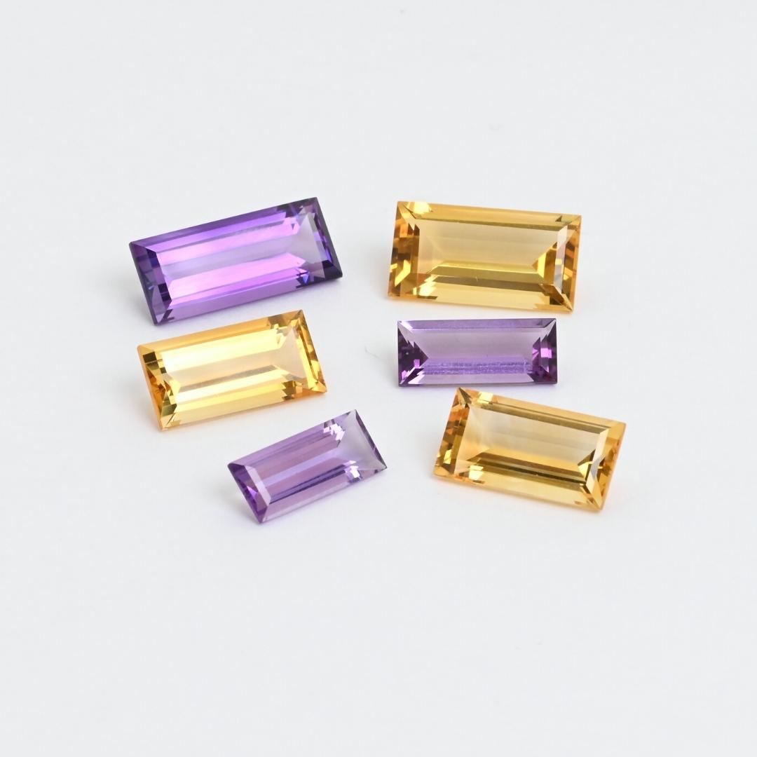 Amethyst and citrine baguette cuts