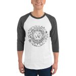 Unisex 3/4 Sleeve Raglan Shirt White Heather Charcoal Front (More Is More-Black Printing)