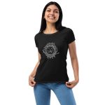 Womens Fitted T-Shirt Black Front (Metalsmith Academy-White Printing)