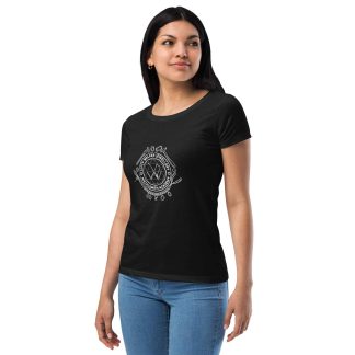Womens Fitted T-Shirt Black Left Front (Metalsmith Academy-White Printing)