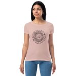 Womens Fitted T-Shirt Desert Pink Front (More Is More-Black Printing)