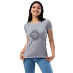 Womens Fitted T-Shirt Heather Gray Front (Metalsmith Academy-Black Printing)