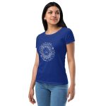 Womens Fitted T-Shirt Royal Left Front (More Is More-White Printing)