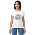Womens Fitted T Shirt White Front (More Is More-Black Printing)