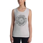 Womens Muscle Tank Athletic Heather Front (More Is More-Black Printing)