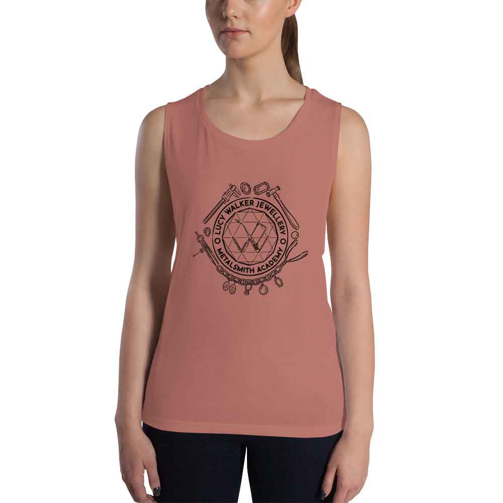Womens Muscle Tank Mauve Front (Metalsmith Academy-Black Printing)