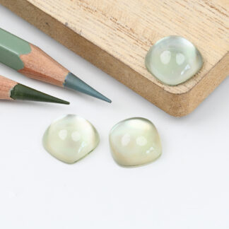 Green amethyst and mother of pearl cushion cabochon 12mm