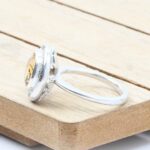 Handmade bezel set ring with halo - side view