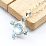 Bezel set blue topaz silver pendant